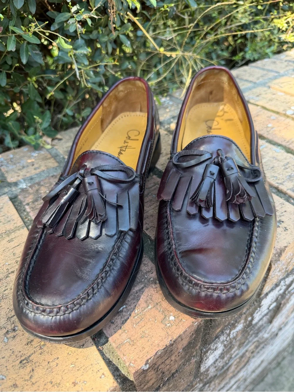Cole Haan Pinch Tassel Kiltie Loafers Mens 10 D Burgundy Leather Dress Shoes